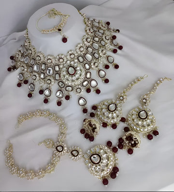 Jewel City Elegant Polki Kundan Bridal Set with Necklace, Earring & Mathapati-Handcrafted Indian Wedding Jewelry with Pearl Accents - Distacart
