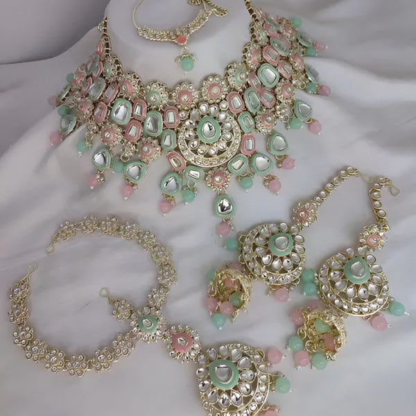 Jewel City Elegant Polki Kundan Bridal Set with Necklace, Earring & Mathapati-Handcrafted Indian Wedding Jewelry with Pearl Accents