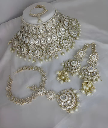 Jewel City Luxurious White Kundan Bridal Set - Complete Semi Wedding Jewelry Collection with Pearl Embellishments - Distacart