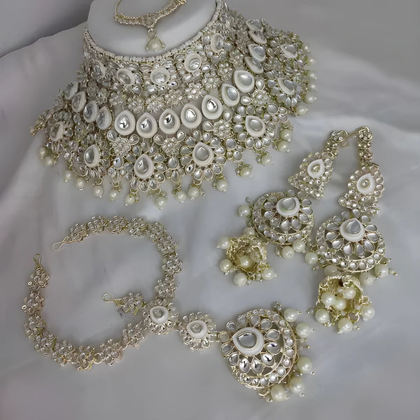 Jewel City Luxurious White Kundan Bridal Set - Complete Semi Wedding Jewelry Collection with Pearl Embellishments - Distacart