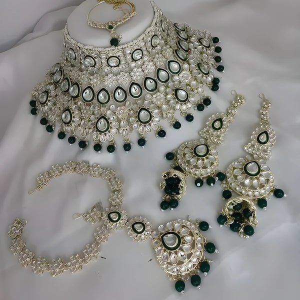 Jewel City Luxurious Green Kundan Bridal Set - Complete Semi Wedding Jewelry Collection with Pearl Embellishments - Distacart