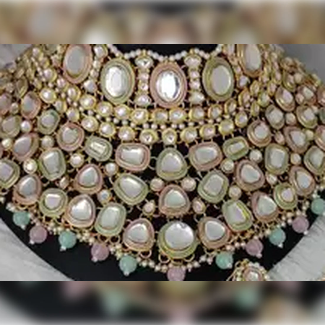 Jewel City Pastel Perfection Kundan Bridal Set - Complete Mother of Pearl Choker with Matching Mathapatti, Earrings