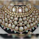 Thumbnail for Jewel City Pastel Perfection Kundan Bridal Set - Complete Mother of Pearl Choker with Matching Mathapatti, Earrings