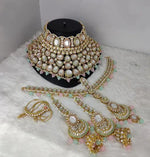 Thumbnail for Jewel City Pastel Perfection Kundan Bridal Set - Complete Mother of Pearl Choker with Matching Mathapatti, Earrings