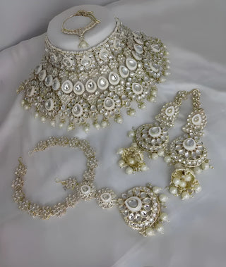 Jewel City Luxurious White Kundan Bridal Set - Complete Semi Wedding Jewelry Collection with Pearl Embellishments