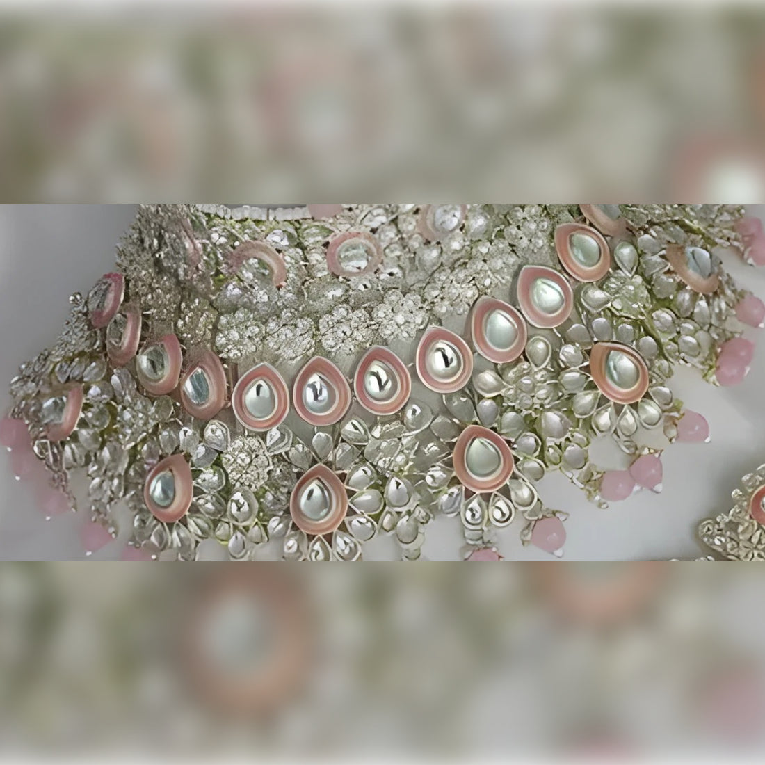 Jewel City Luxurious Rose Quartz Kundan Bridal Set - Complete Semi Wedding Jewelry Collection with Pearl Embellishments