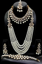 Thumbnail for Jewel City Kundan Pearl Bridal Jewelry Set-Traditional Gold-Plated Indian Wedding Necklace Set with Earrings, MaangTikka & Bracelet
