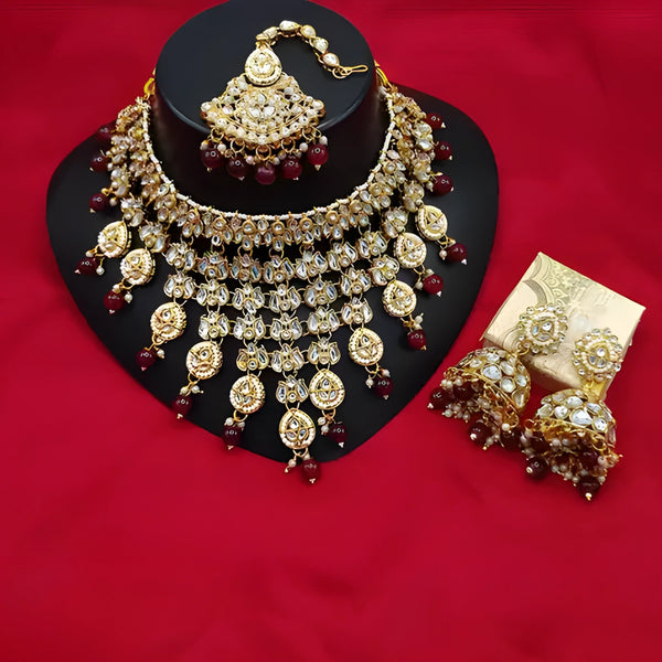Jewel City Kundan Choker Necklace Set with Maang Tikka & Jhumka Earrings - Traditional Indian Bridal Jewelry Collection Gold-Plated