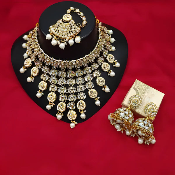 Jewel City Kundan Choker Necklace Set with Maang Tikka & Jhumka Earrings - Traditional Indian Bridal Jewelry Collection Gold-Plated - Distacart