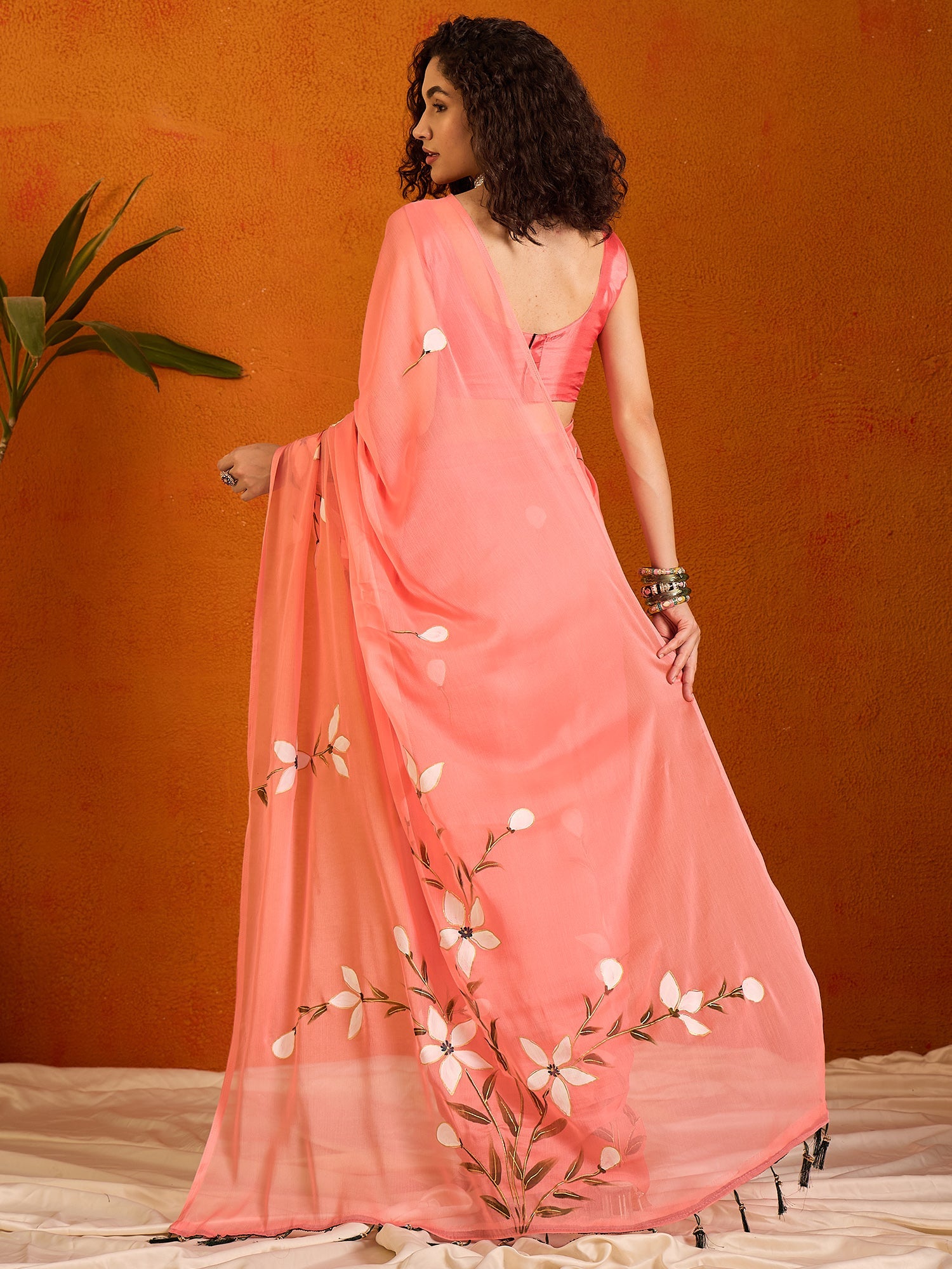 NOZ2TOZ Women's Chiffon Pink Printed Designer Saree With Blouse Piece - Distacart