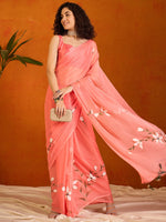 Thumbnail for NOZ2TOZ Women's Chiffon Pink Printed Designer Saree With Blouse Piece - Distacart