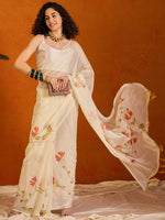 Thumbnail for NOZ2TOZ Women's Chiffon Off White Printed Designer Saree With Blouse Piece - Distacart