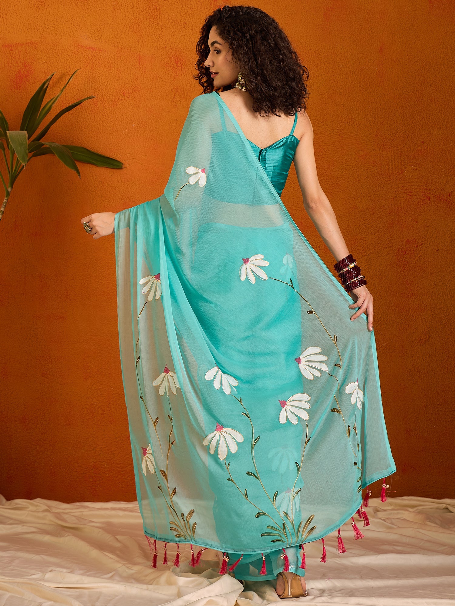 NOZ2TOZ Women's Chiffon Light Blue Printed Designer Saree With Blouse Piece - Distacart