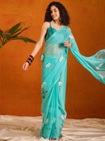 Thumbnail for NOZ2TOZ Women's Chiffon Light Blue Printed Designer Saree With Blouse Piece - Distacart