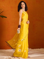Thumbnail for NOZ2TOZ Women's Chiffon Yellow Printed Designer Saree With Blouse Piece - Distacart
