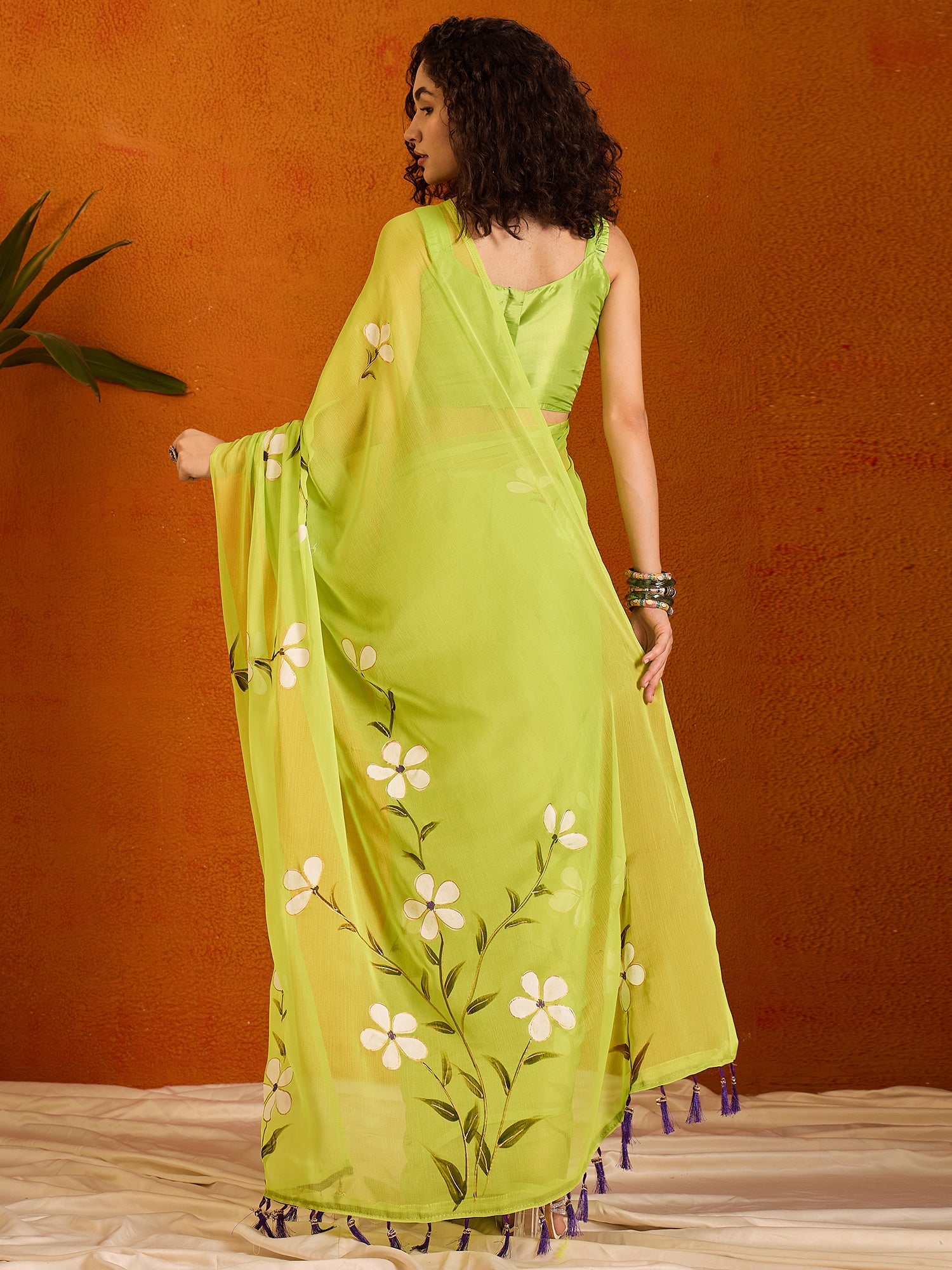 NOZ2TOZ Women's Chiffon Light Green Printed Designer Saree With Blouse Piece - Distacart