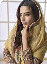 Thumbnail for Vegaa Fashion Beige Crepe Silk Digital With Aari Work Palazzo Suit