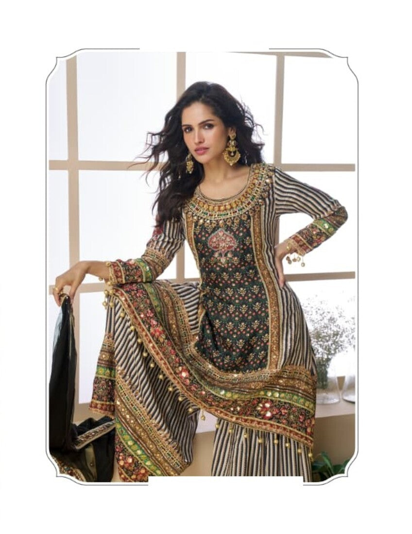 Aarshi Fashions Black & Brown Crepe Silk Digital Print Wedding Palazzo Suit