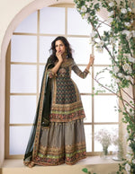 Thumbnail for Aarshi Fashions Black & Brown Crepe Silk Digital Print Wedding Palazzo Suit