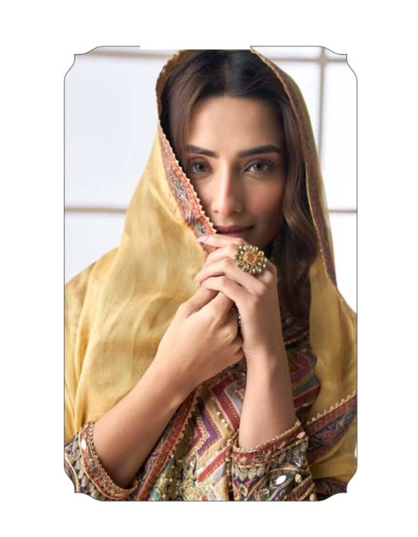 Aarshi Fashions Yellow & Brown Crepe Silk Digital Print Wedding Palazzo Suit