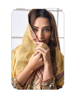 Thumbnail for Aarshi Fashions Yellow & Brown Crepe Silk Digital Print Wedding Palazzo Suit