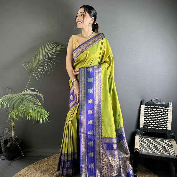 Joban Fashion Green Banarasi Soft Silk Woven Butti Saree