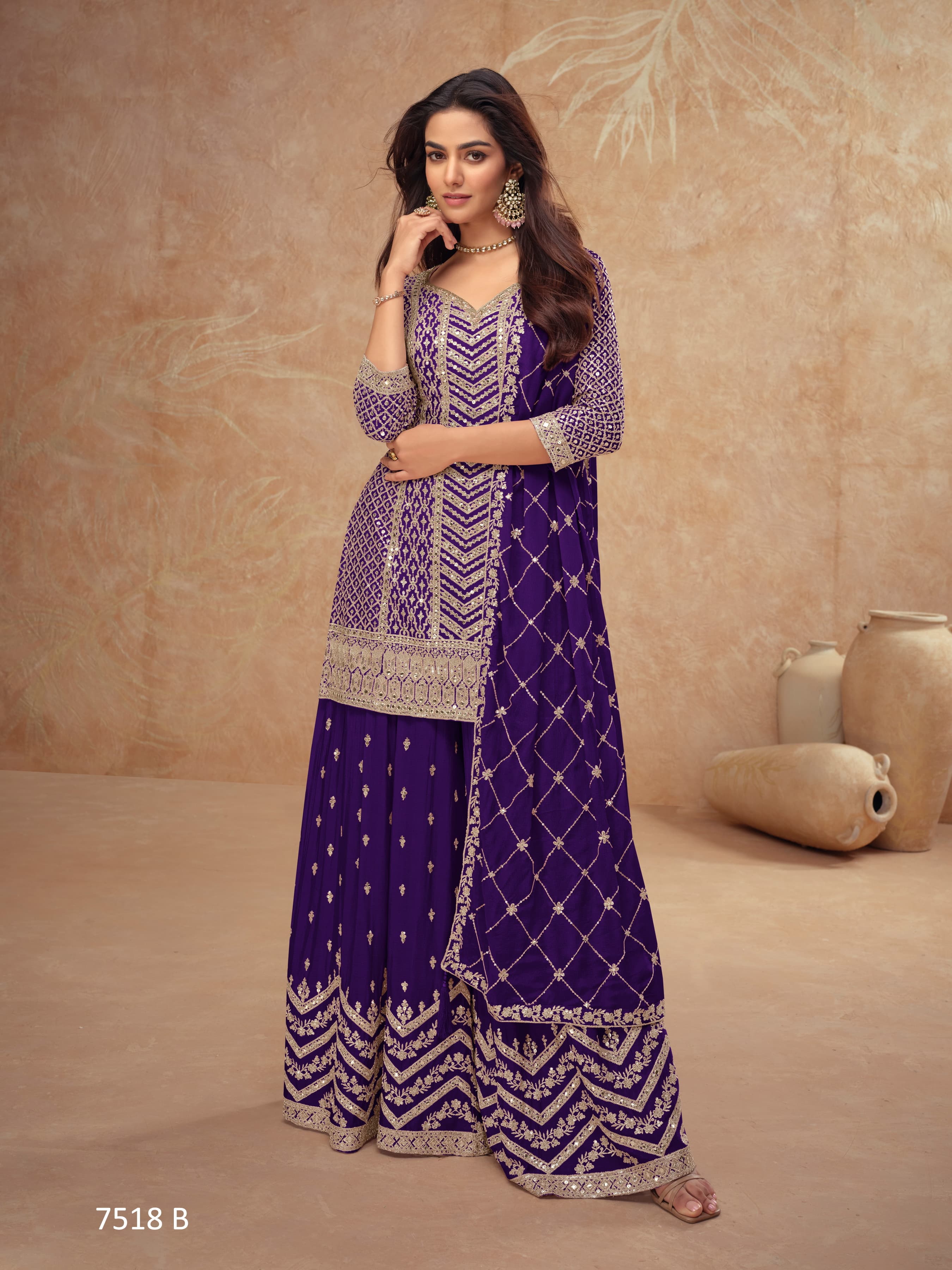 Aarshi Fashions Indigo Blue Palazzo Wedding Suit