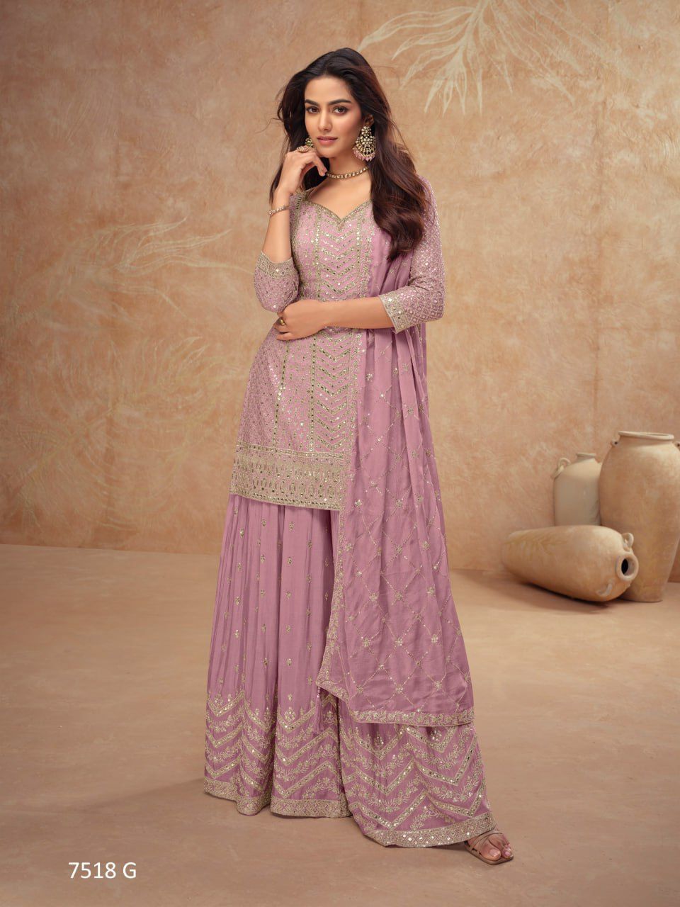 Aarshi Fashions Lavender Palazzo Wedding Suit