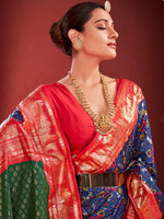 Thumbnail for NOZ2TOZ Women's Tussar Silk Navy Blue Printed Designer Saree With Blouse Piece - Distacart