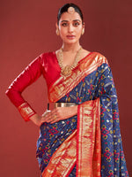Thumbnail for NOZ2TOZ Women's Tussar Silk Navy Blue Printed Designer Saree With Blouse Piece - Distacart