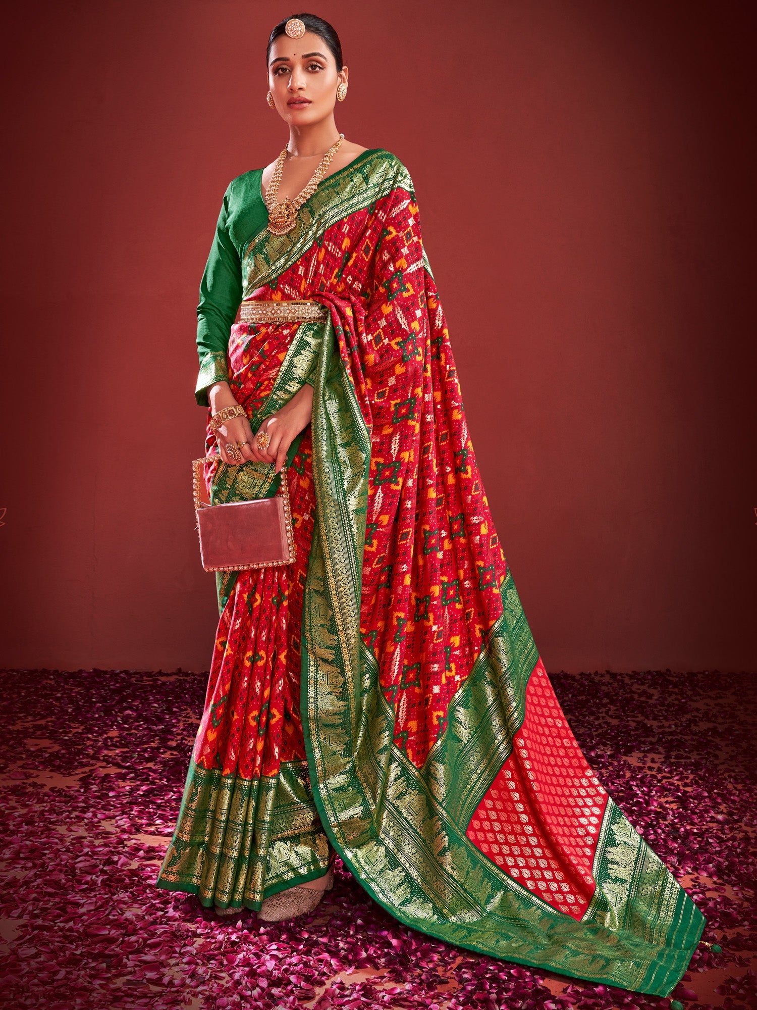 NOZ2TOZ Women's Tussar Silk Red Printed Designer Saree With Blouse Piece - Distacart