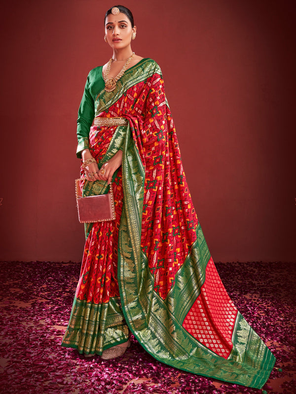 NOZ2TOZ Women's Tussar Silk Red Printed Designer Saree With Blouse Piece - Distacart