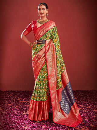 NOZ2TOZ Women's Tussar Silk Olive Printed Designer Saree With Blouse Piece - Distacart