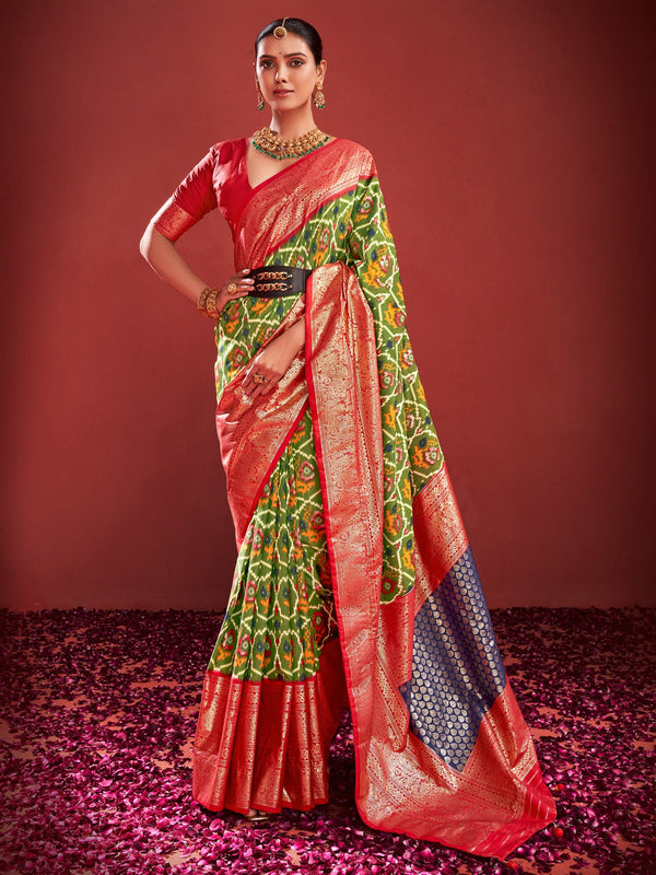 NOZ2TOZ Women's Tussar Silk Olive Printed Designer Saree With Blouse Piece - Distacart