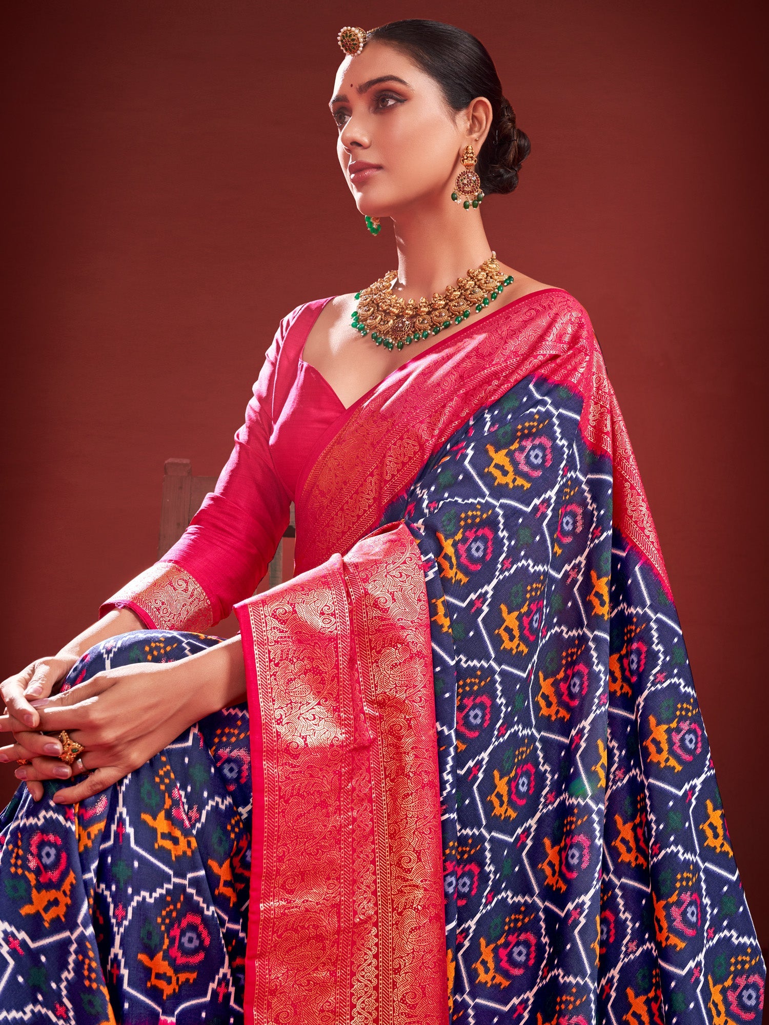 NOZ2TOZ Women's Tussar Silk Navy Blue Printed Designer Saree With Blouse Piece - Distacart