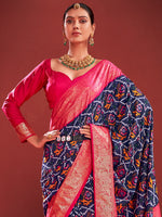 Thumbnail for NOZ2TOZ Women's Tussar Silk Navy Blue Printed Designer Saree With Blouse Piece - Distacart