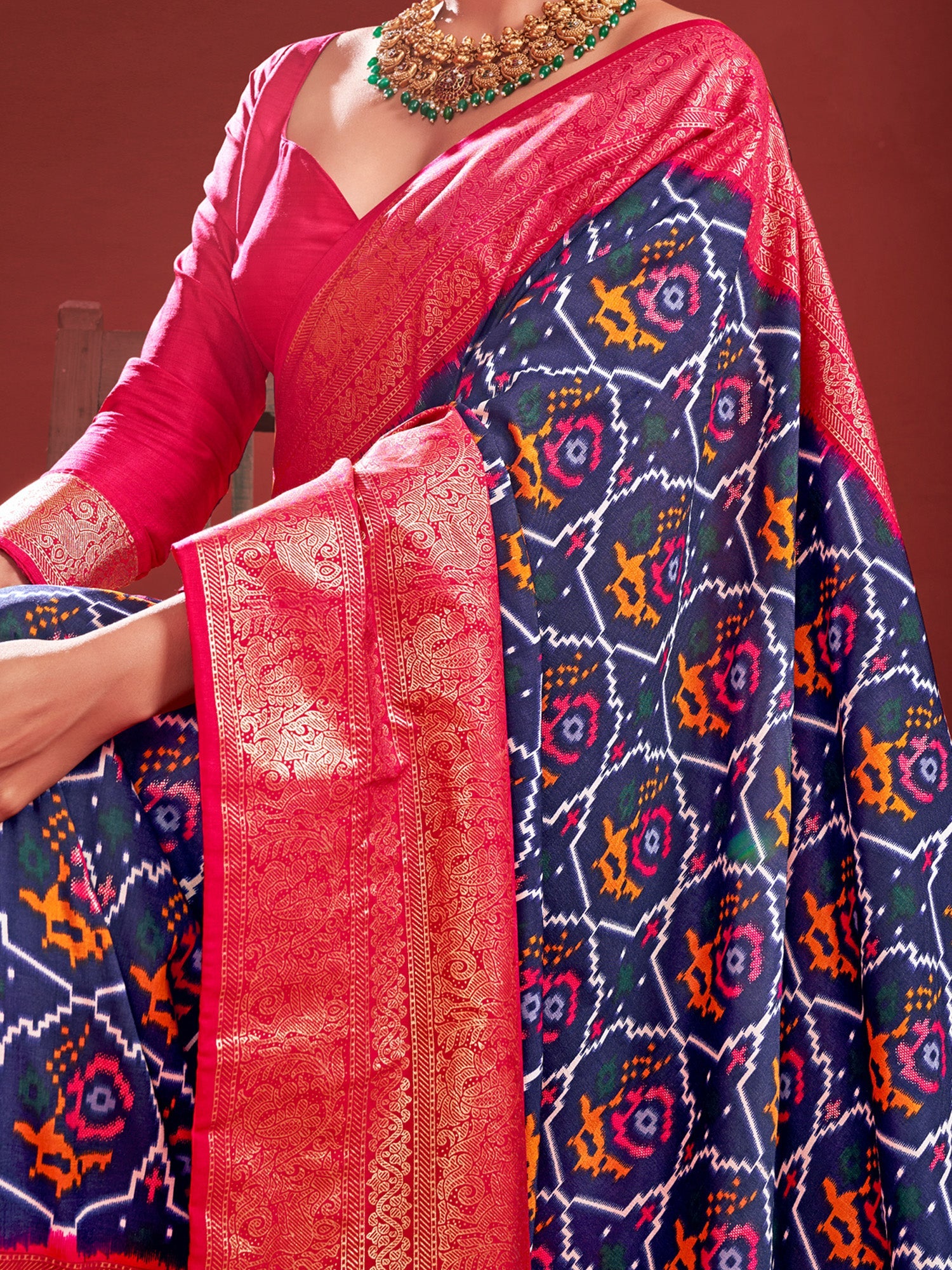 NOZ2TOZ Women's Tussar Silk Navy Blue Printed Designer Saree With Blouse Piece - Distacart