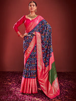 Thumbnail for NOZ2TOZ Women's Tussar Silk Navy Blue Printed Designer Saree With Blouse Piece - Distacart