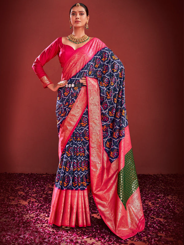 NOZ2TOZ Women's Tussar Silk Navy Blue Printed Designer Saree With Blouse Piece - Distacart