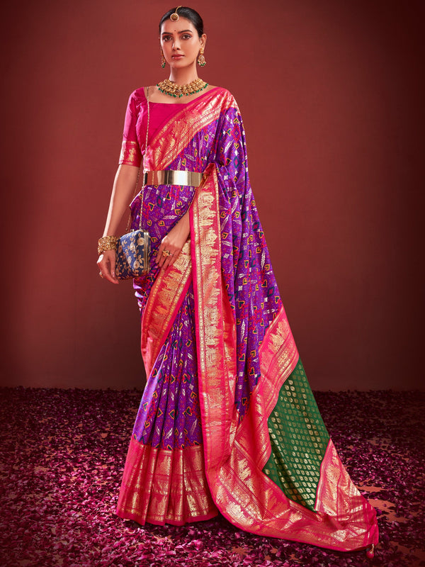 NOZ2TOZ Women's Tussar Silk Purple Printed Designer Saree With Blouse Piece - Distacart