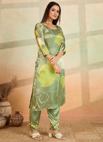 Thumbnail for Prazu Fashion Mahendi Green Printed Cotton Reyon Kurta Pant Set - Distacart