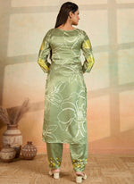 Thumbnail for Prazu Fashion Mahendi Green Printed Cotton Reyon Kurta Pant Set - Distacart