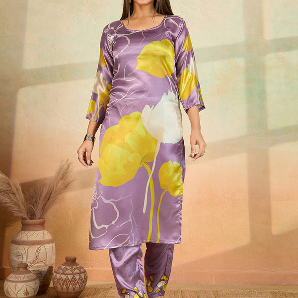 Prazu Fashion Light Lavender Printed Cotton Reyon Kurta Pant Set - Distacart