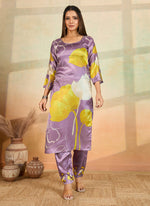 Thumbnail for Prazu Fashion Light Lavender Printed Cotton Reyon Kurta Pant Set - Distacart