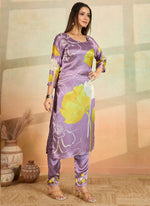 Thumbnail for Prazu Fashion Light Lavender Printed Cotton Reyon Kurta Pant Set - Distacart
