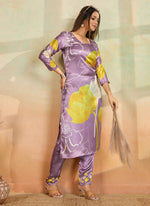 Thumbnail for Prazu Fashion Light Lavender Printed Cotton Reyon Kurta Pant Set - Distacart