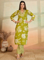 Thumbnail for Prazu Fashion Parrot Green Printed Cotton Blend Kurta Pant Set - Distacart