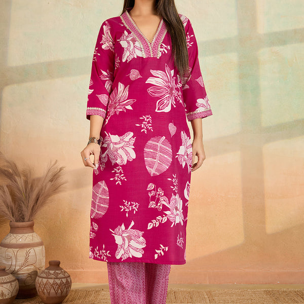Prazu Fashion Pink Printed Cotton Blend Kurta Pant Set - Distacart