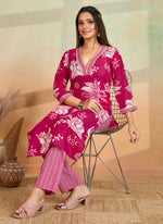 Thumbnail for Prazu Fashion Pink Printed Cotton Blend Kurta Pant Set - Distacart