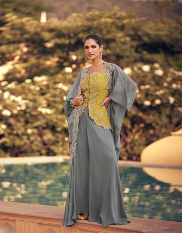 Aarshi Fashions Yellow Chinon Wedding Gowns - Distacart
